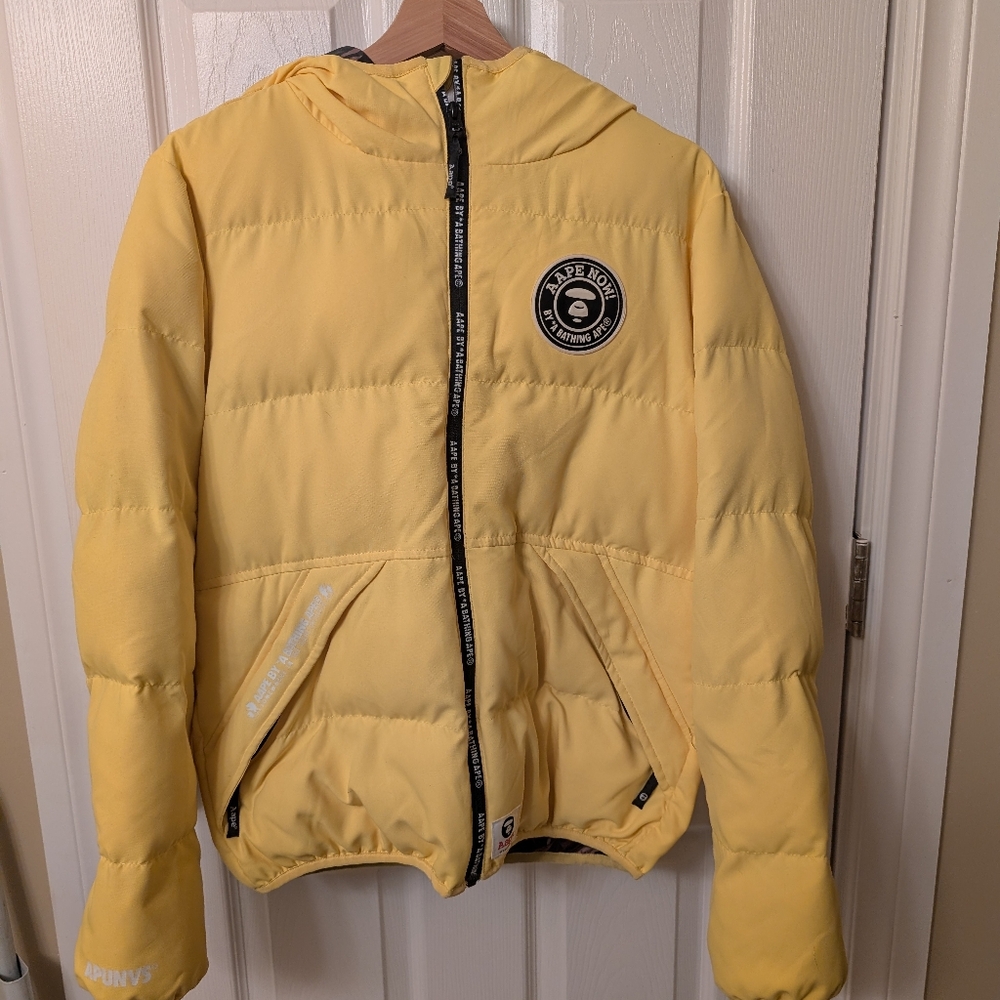 AAPE By A Bathing Ape Woman's Size Medium Yellow Hooded Winter Jacket